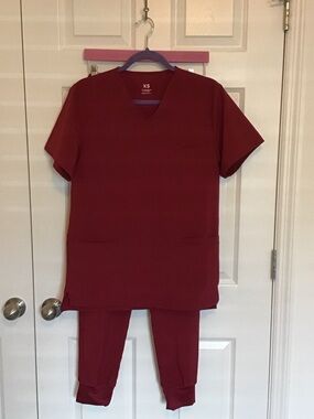 Maroon V-Neck Scrub Set